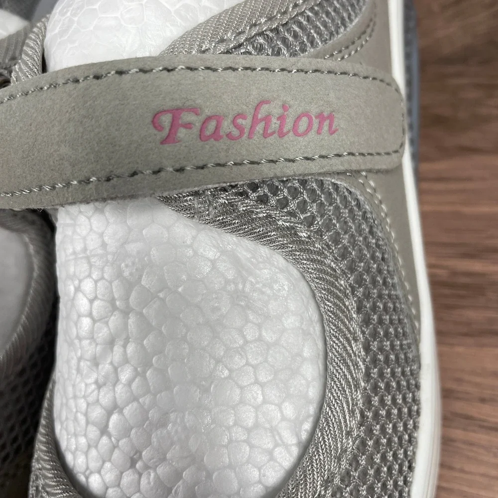 Fashion Orthopedic Comfort Walking Shoes‎ Womens Mary Jane Lightweight Gray Sz 5